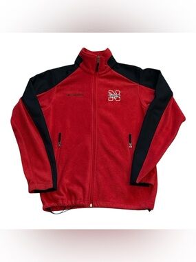 Columbia Nebraska Cornhuskers Fleece Red Softshell Zipper Jacket Mens Small